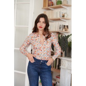 Gilet en Coton à Imprimé Fleurs