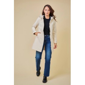 Parka Mi-Longue Déperlante Beige à Capuche