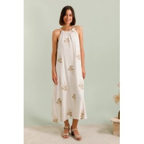 Robe Longue Brodée en Lin