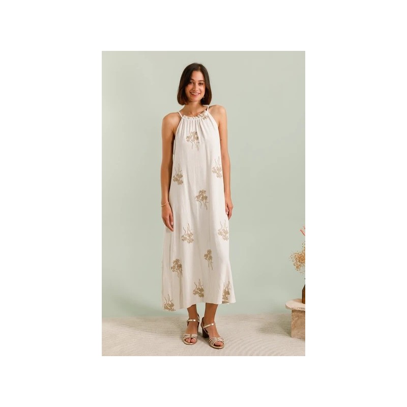 Robe Longue Brodée en Lin Robe Longue Brodée en Lin