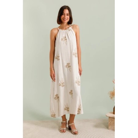 Robe Longue Brodée en Lin
