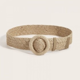 Ceinture élastique raphia boucle ronde brun