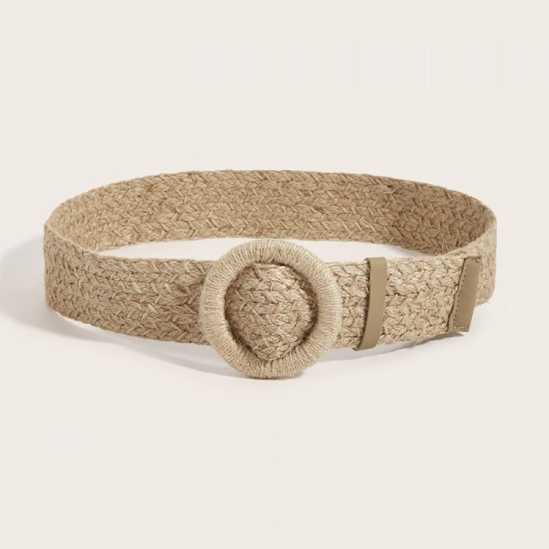 Ceinture élastique raphia boucle ronde brun