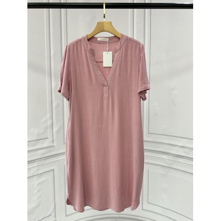 Robe Rose Col V - Légèreté et Élégance pour l'Été