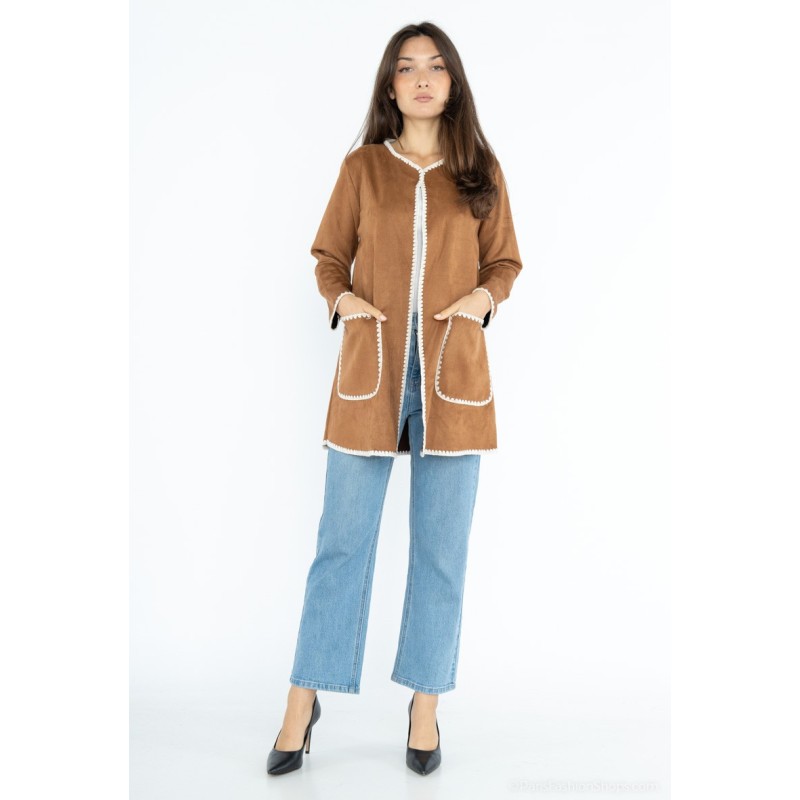 Veste en Suédine avec Détails Brodés Veste en Suédine avec Détails Brodés
