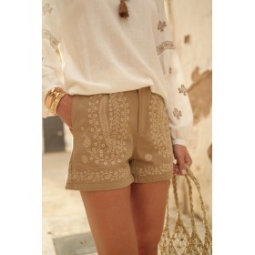 Short Beige avec Broderie Élégante