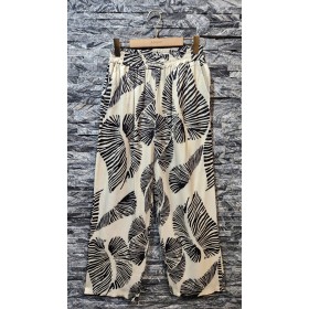 Pantalon Palazzo Fluide en Viscose Imprimé Feuilles
