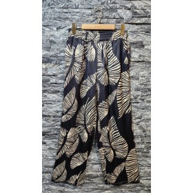 Pantalon Palazzo Fluide en Viscose Imprimé Feuilles