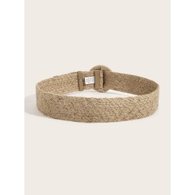 Ceinture élastique raphia boucle ronde brun