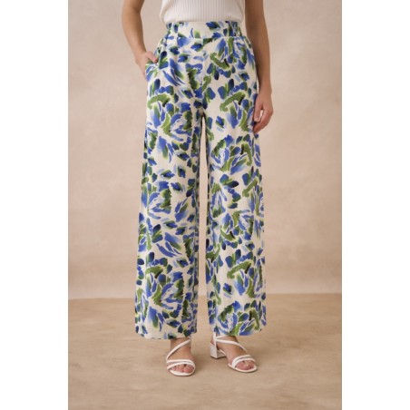 Pantalon Palazzo en Tissu Fluide Imprimé
