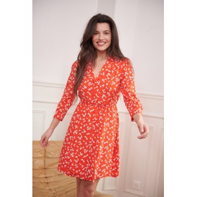 Robe Fleurie Courte Cintrée Rouge