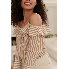 Blouse Épaules Dénudés en Coton Rayé