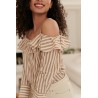 Blouse Épaules Dénudés en Coton Rayé